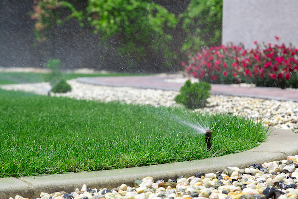 watering grass for spring yard maintenance
