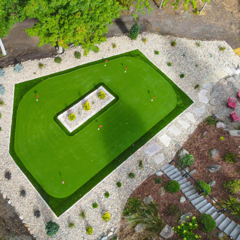 aerial shot of luxury putting green